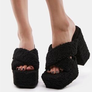 DollsKill_Black Fuzzy Platform Heels